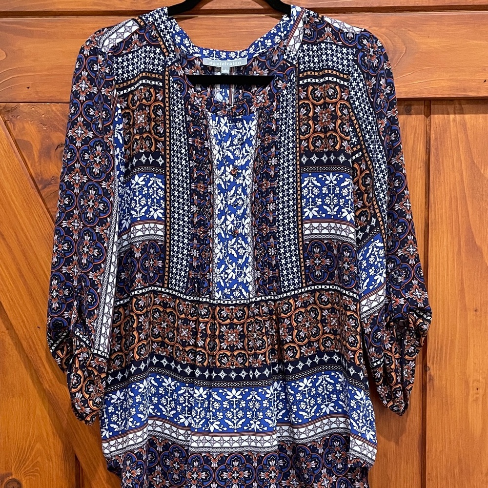 DANIEL RAINN Blue Patterned Blouse Sz L